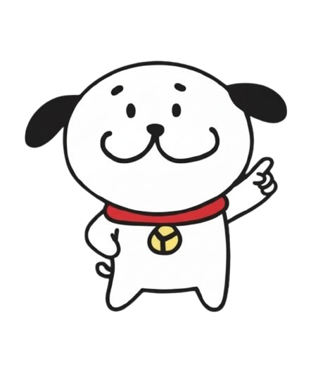Mascot dog pointing up